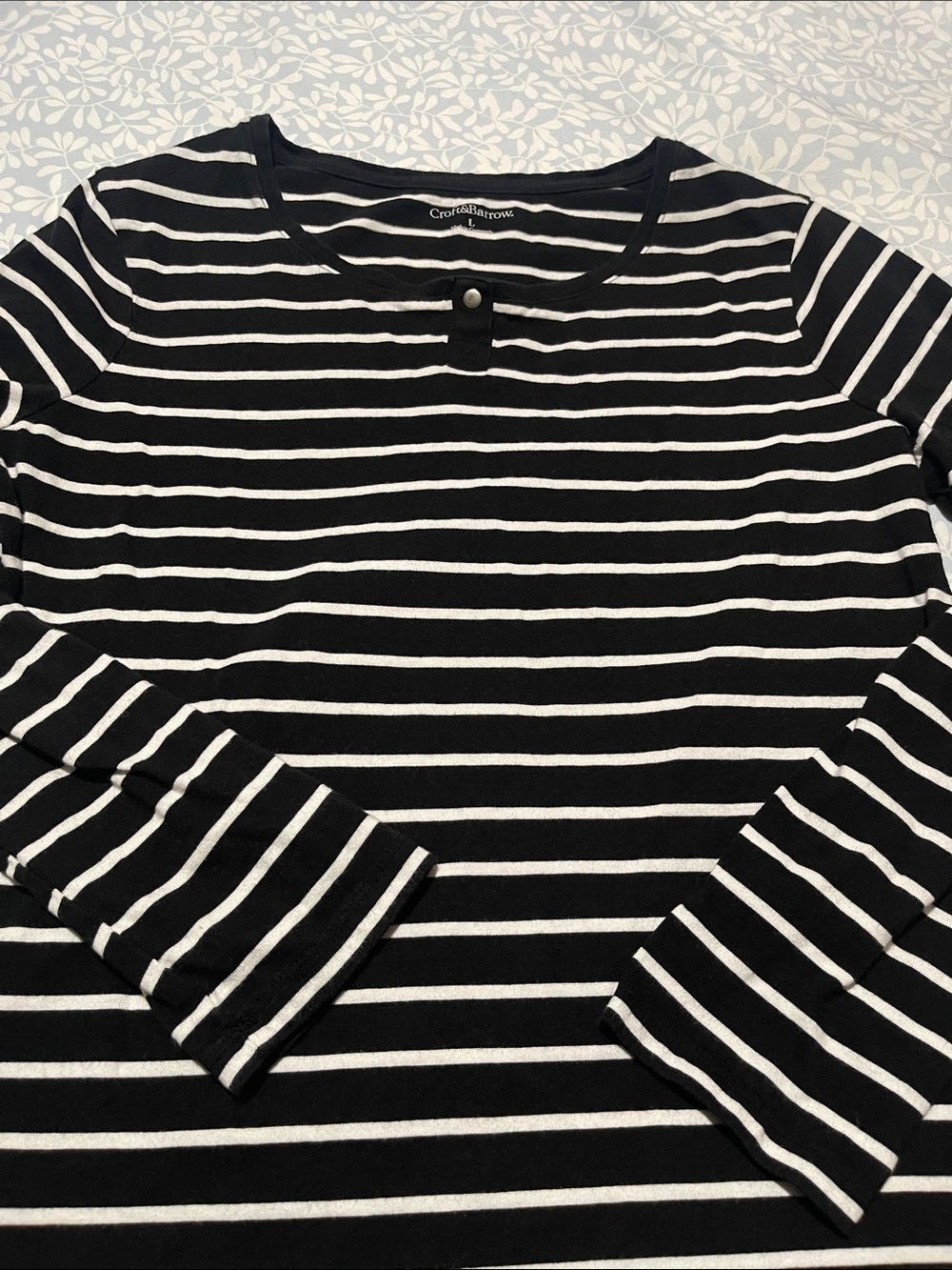croft & barrow Black and White Striped Long-Sleeve Crew Top